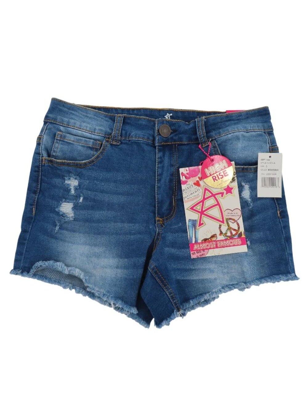 Almost Famous Juniors 5 Blue Distressed Cut Off Stretch Denim Jean Shorts NEW